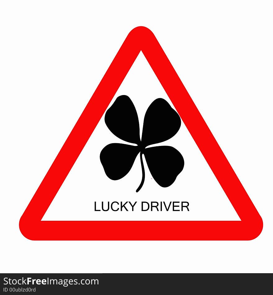 Illustration of the triangle road sign with the four leave clover. Illustration of the triangle road sign with the four leave clover