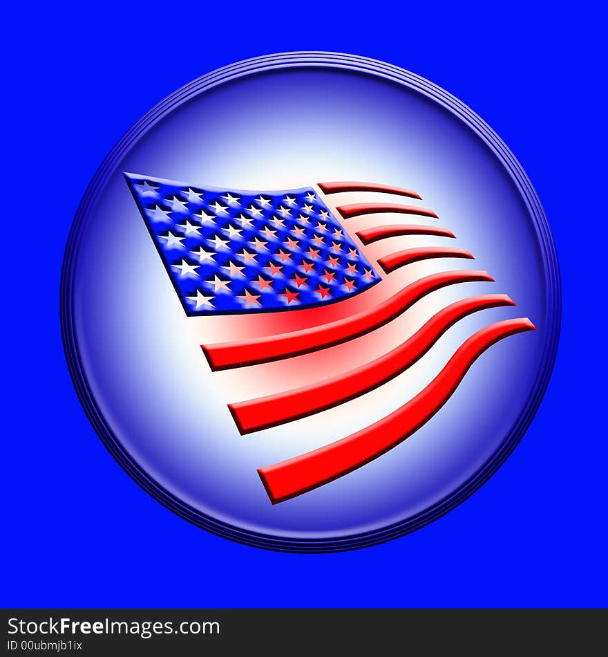 Stylized button with blue white red gradient and usa flag inside. Stylized button with blue white red gradient and usa flag inside