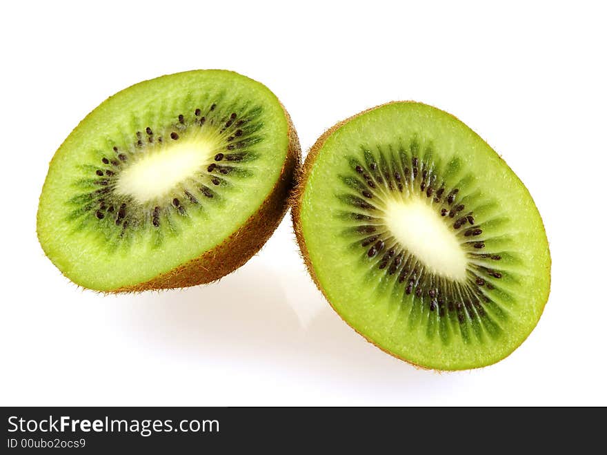 Two slices of fresh juicy kiwi fruit