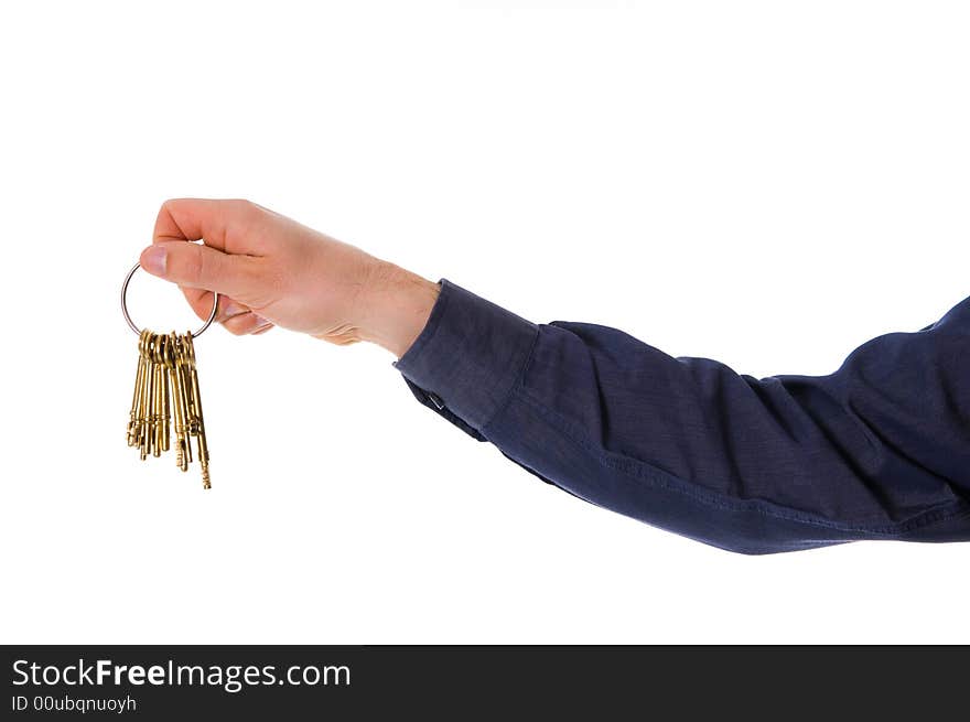 Real estate agent with golden keys for client