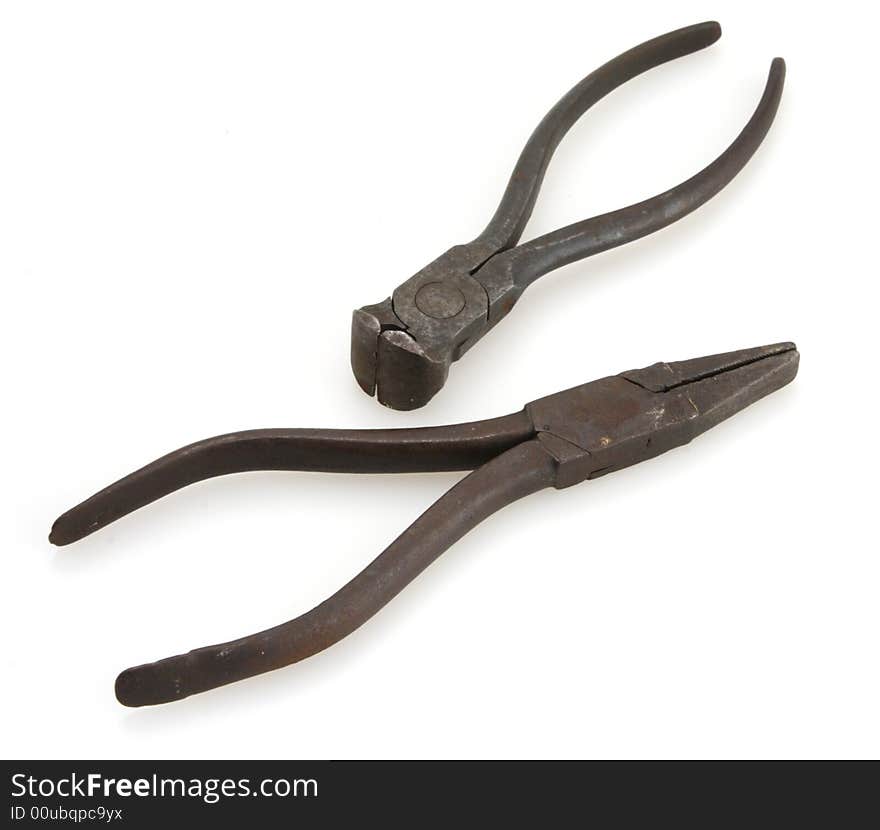 Old vintage flat nose pliersand cutters. Old vintage flat nose pliersand cutters