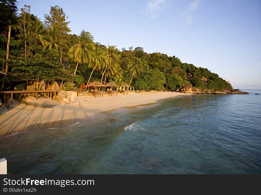 A perfect beach bathing in the late afternoon light.