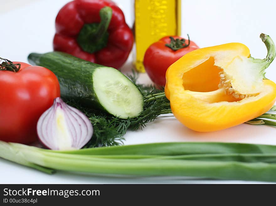 Multi-coloured vegetables for salad