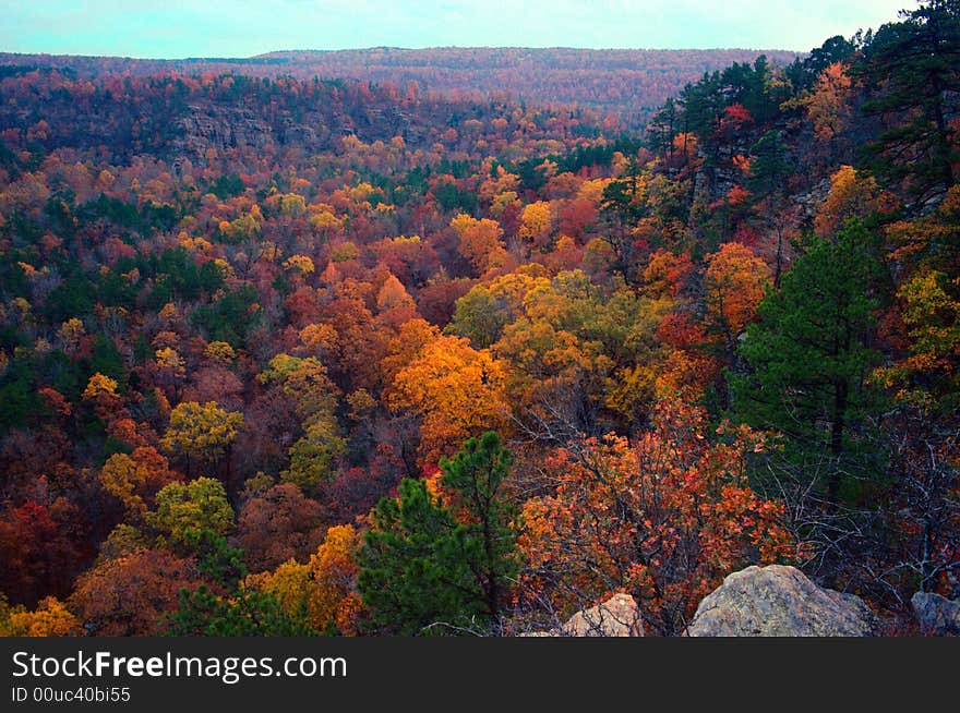 across an autumn valley