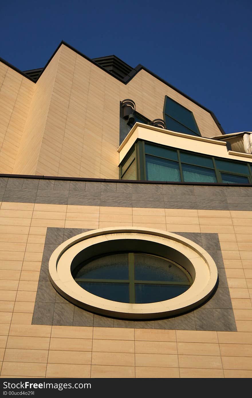 Round window in the modern building (Kyiv, Ukraine)