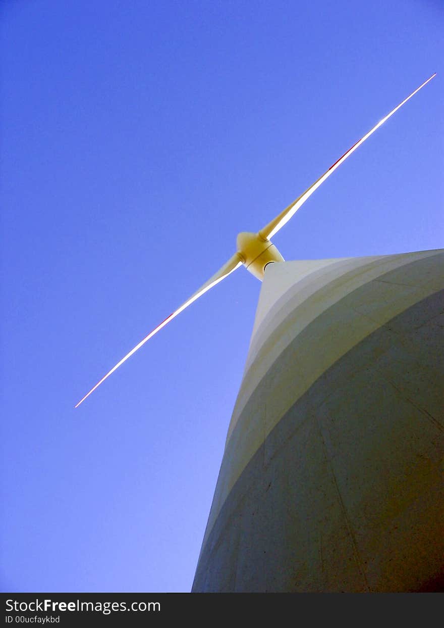 Taken from base of wind generator looking up at blades