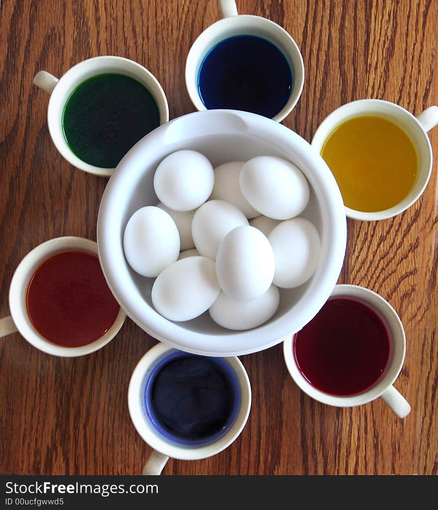 Circular Pattern of Easter Eggs, and Cups of Dye, ready to color!. Circular Pattern of Easter Eggs, and Cups of Dye, ready to color!