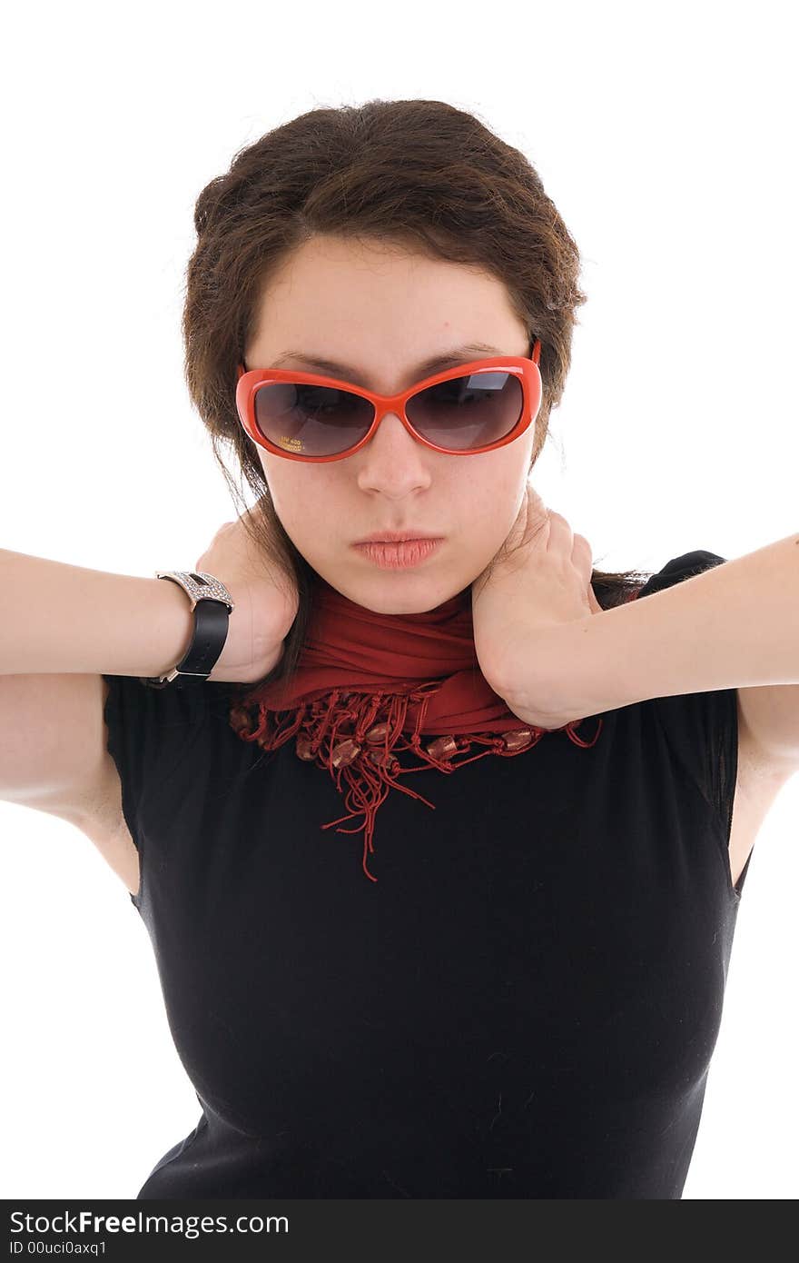 The young attractive girl isolated on a white background