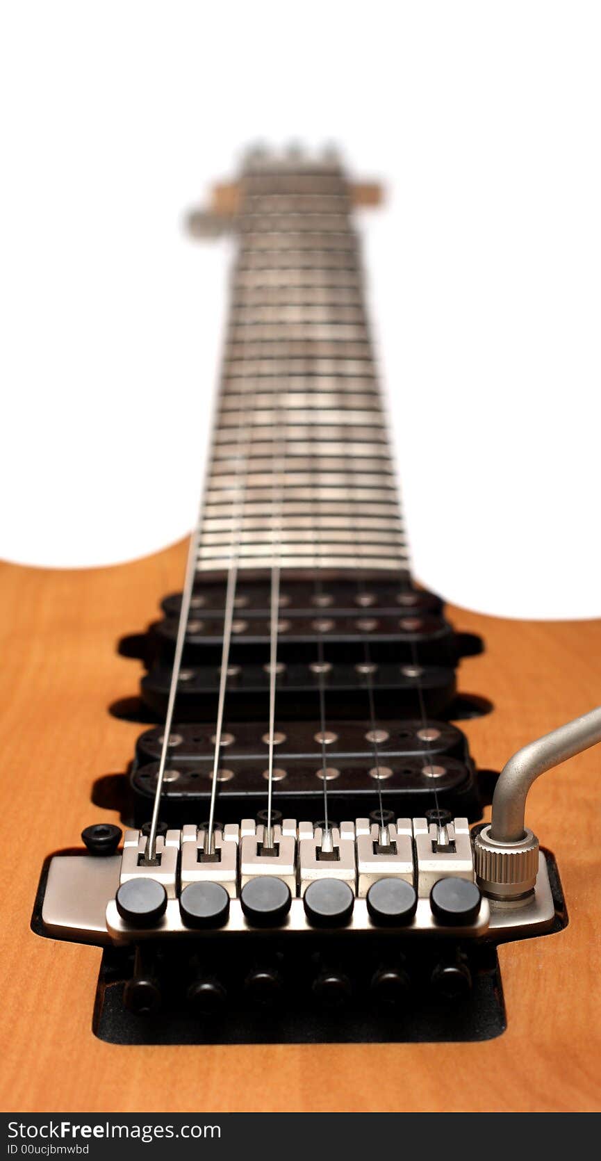 Closeup of electric guitar bridge