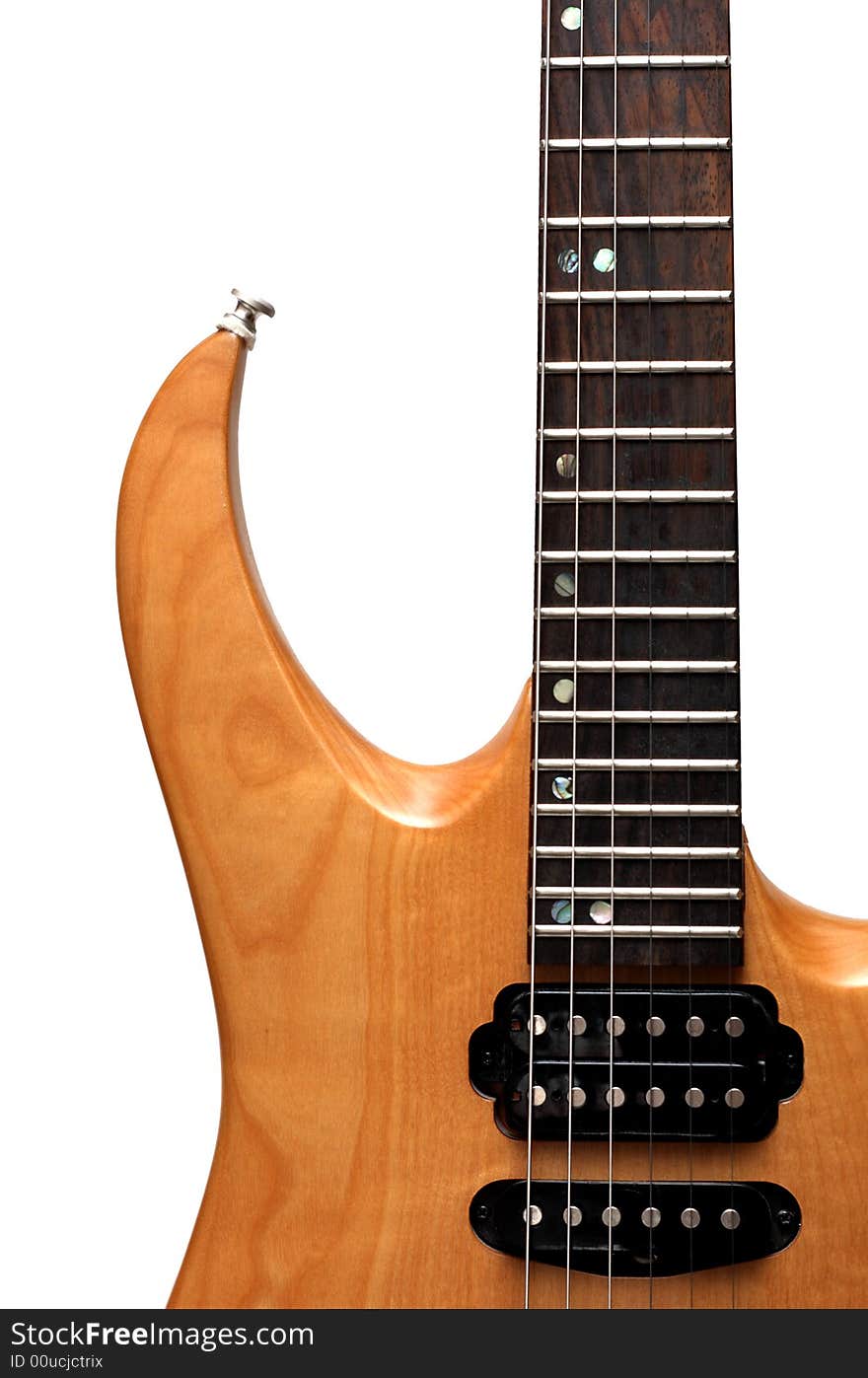 Toned maple electric guitar closeup