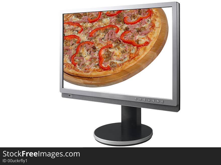 LCD Monitor With Hot Pizza