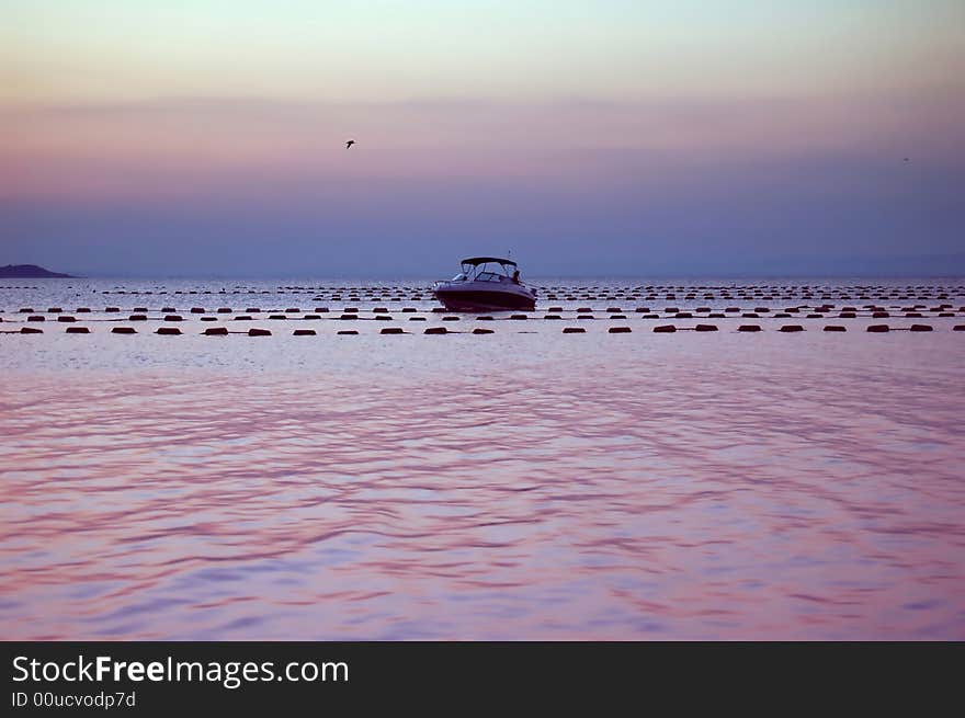 Sea Sunset And Mussel Farm