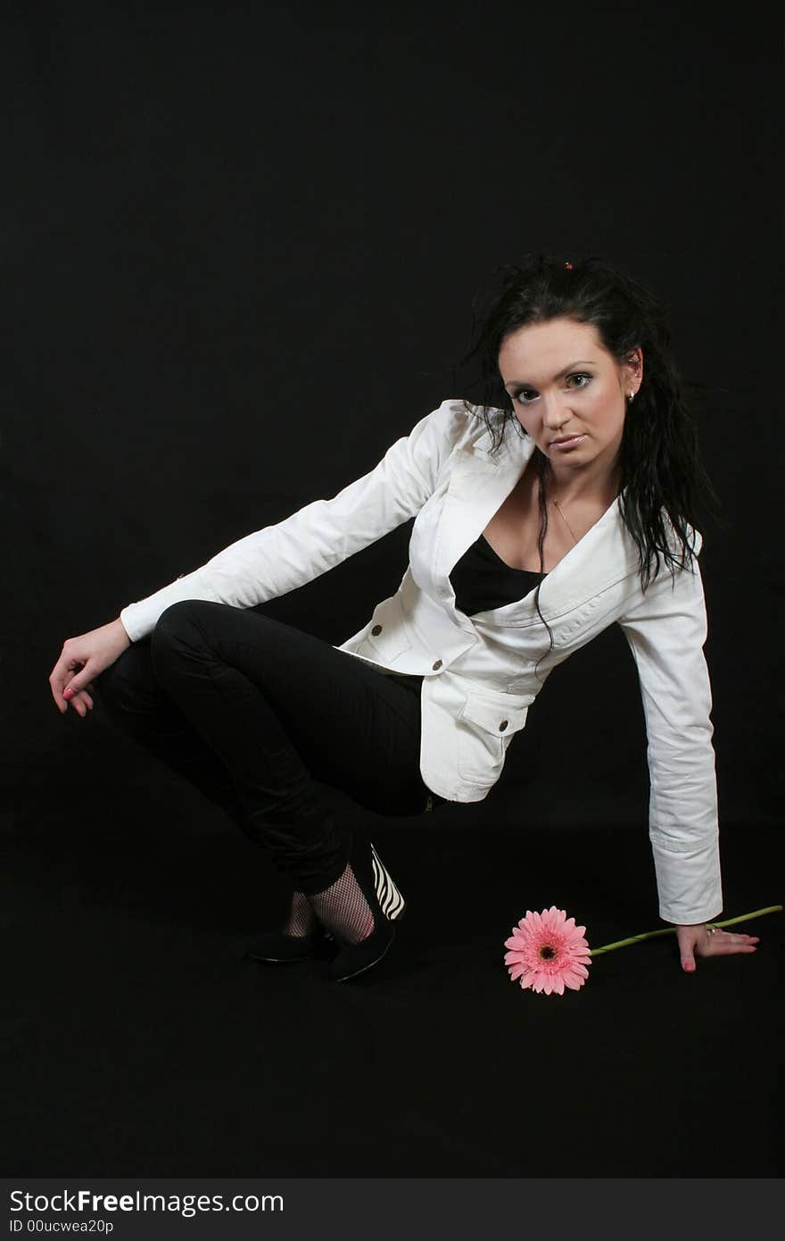 Girl portrait with pink flower. Girl portrait with pink flower