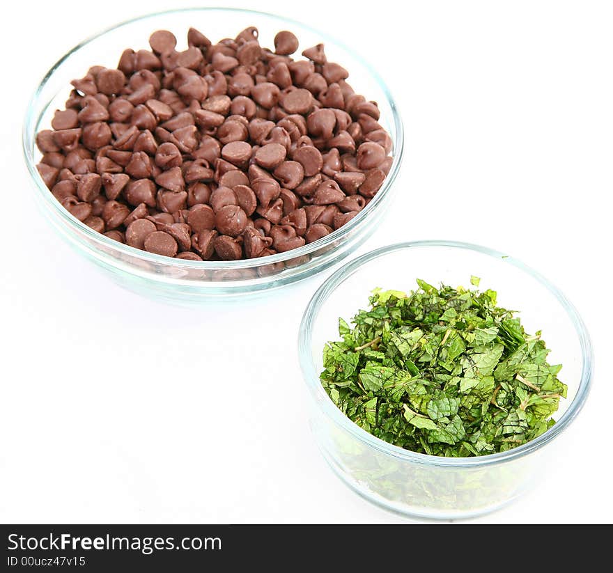 Chocolate Chips And Fresh Mint Leaves