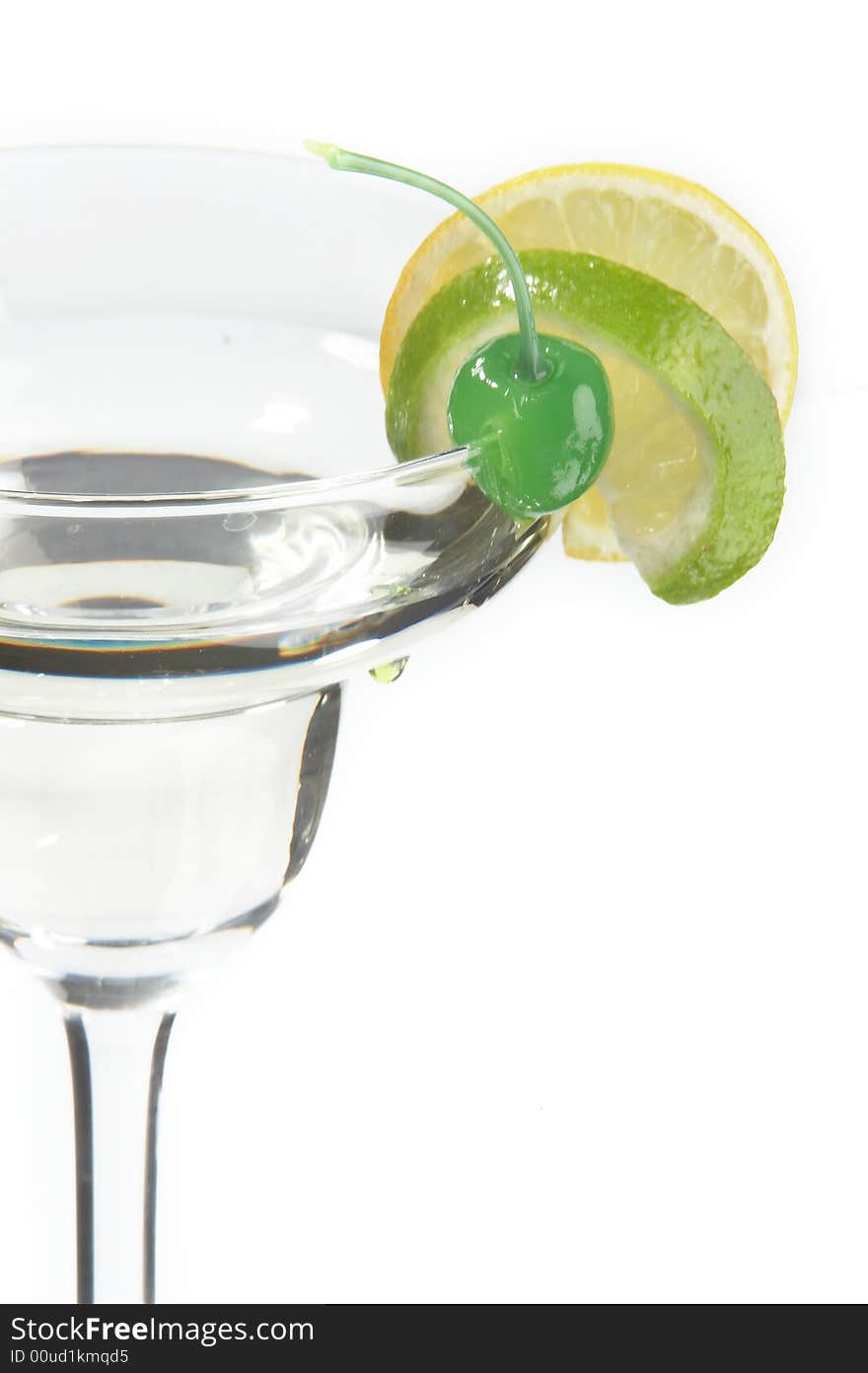 Still life with glass with drink on the white background