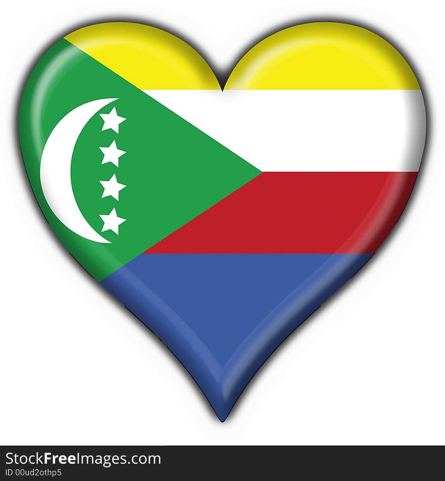 Comoros Button Flag Heart Shape