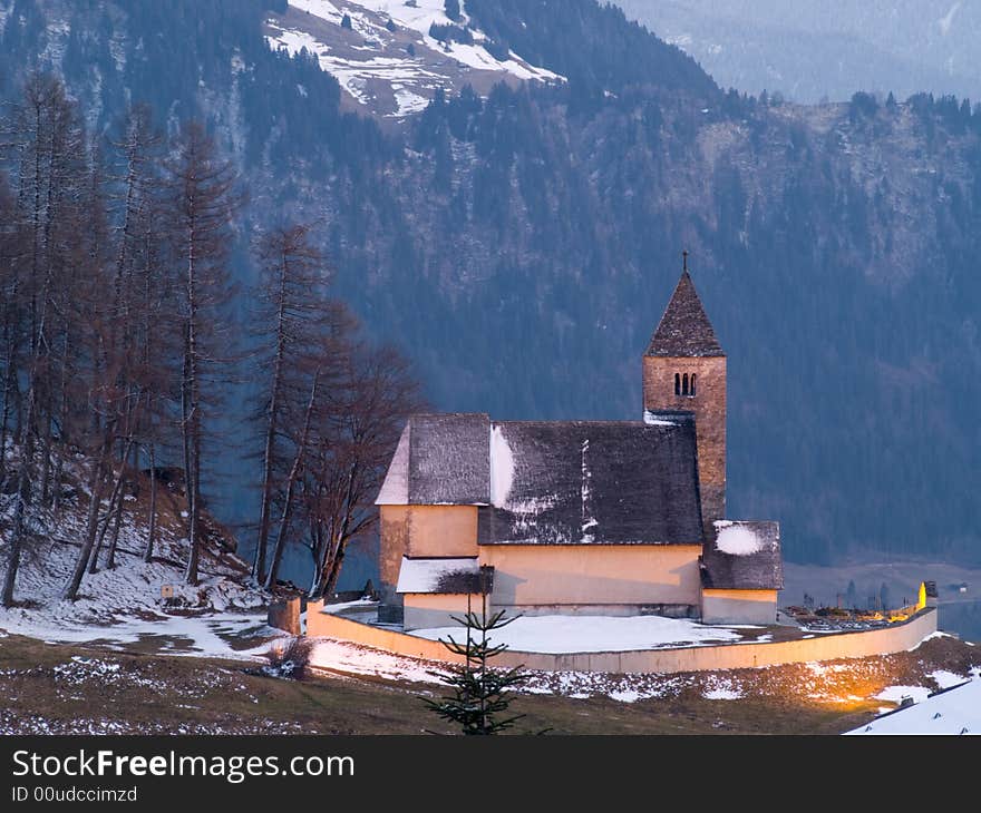 Alpine Church, floodlit