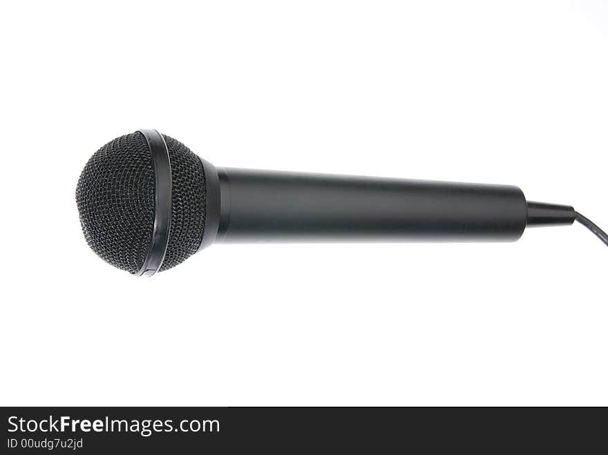 Black professional microphone. Isolated on white. Black professional microphone. Isolated on white