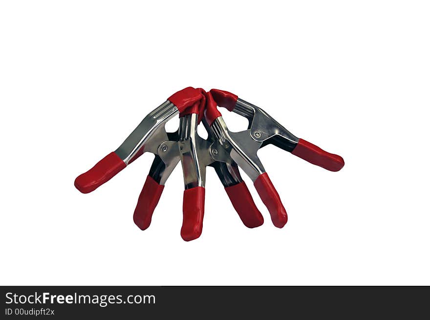 Spring Clamps with red handles over white