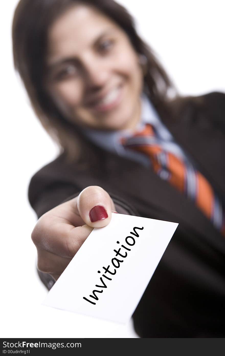 Young businesswoman with presentation card