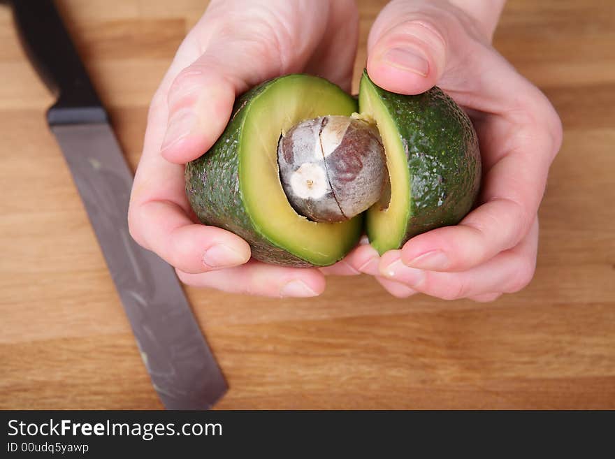 Avocado cut into two halves