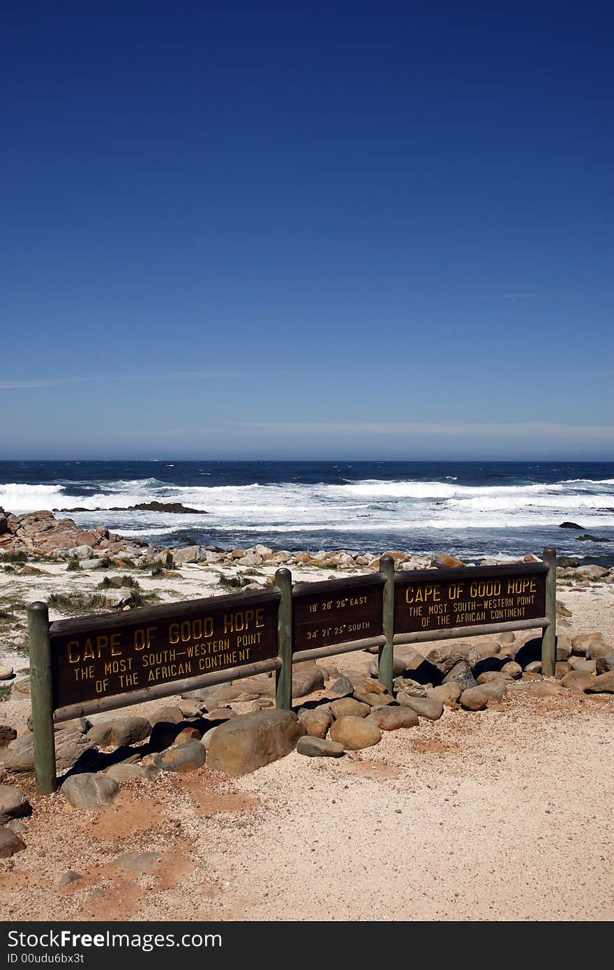 Cape of good hope signpost indicating africas most south western point part of the table mountain national park cape town western cape province south Africa