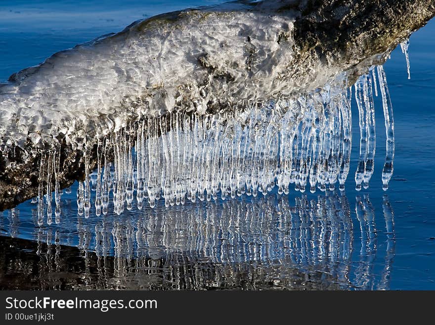 Icicles on a lake