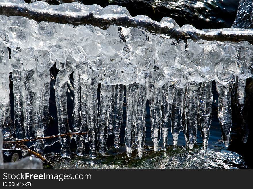 Icicles on a lake