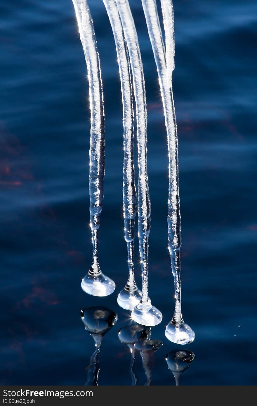 Icicles on a lake