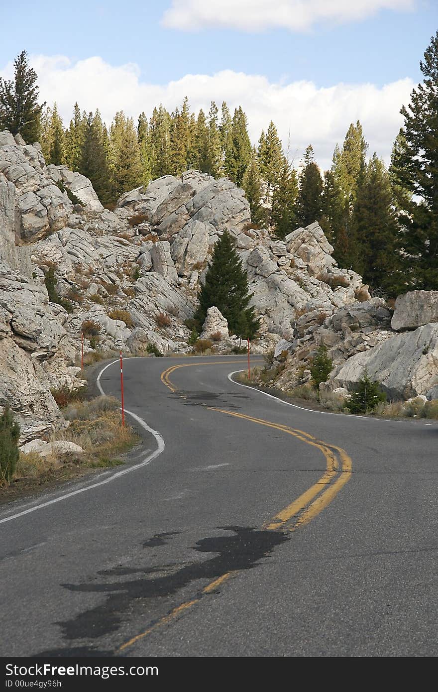 View of the road through Yellowstone NP