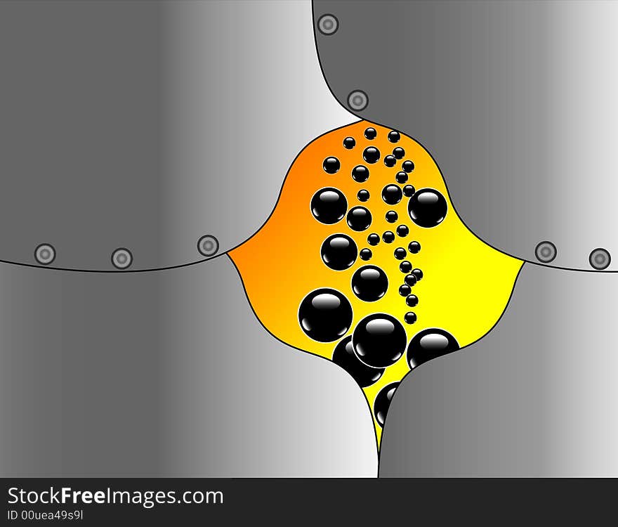 Steel Plates and Black Bubbles are Featured in an Abstract Illustration. Steel Plates and Black Bubbles are Featured in an Abstract Illustration.