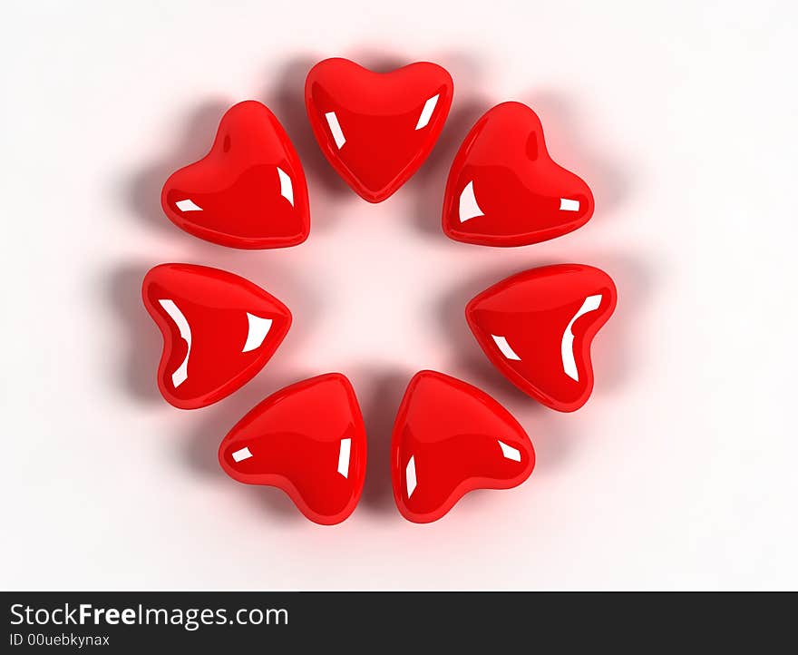 Red hearts with white background