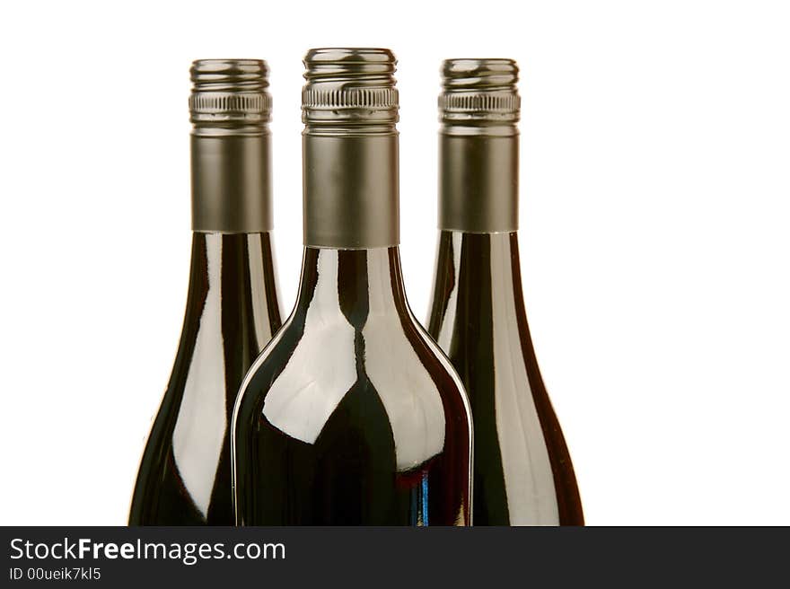 Bottles of wine isolated against a white background