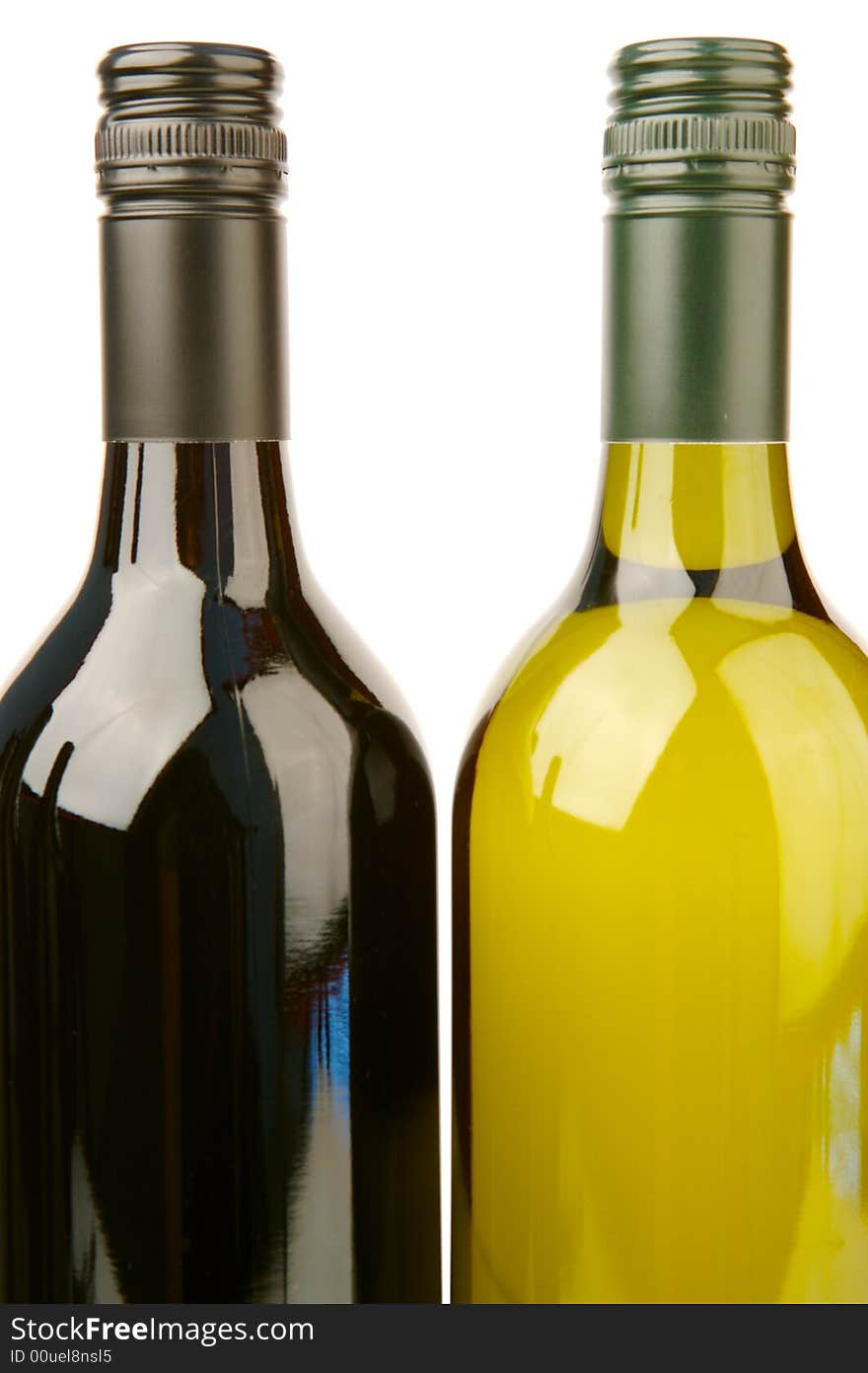 Bottles of wine isolated against a white background