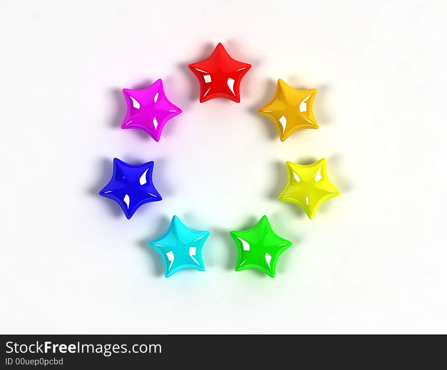 7 Colored stars with white background