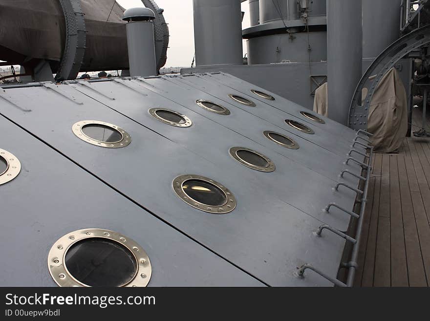 Cruiser Aurora. Russian historic warship. In St-Petersburg, Russia.