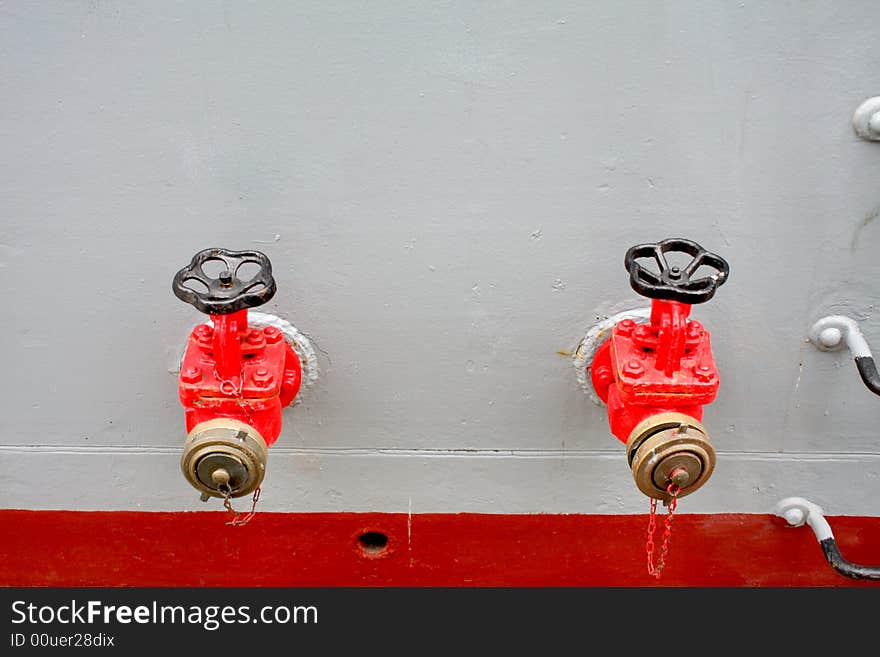 Firefighting taps at a military ship