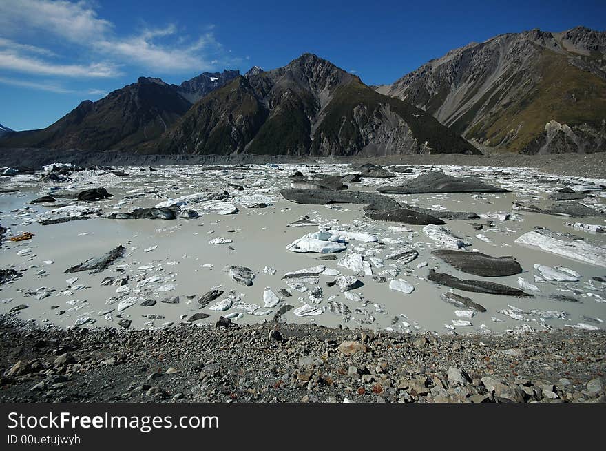 Icebergs floating in glacial lake