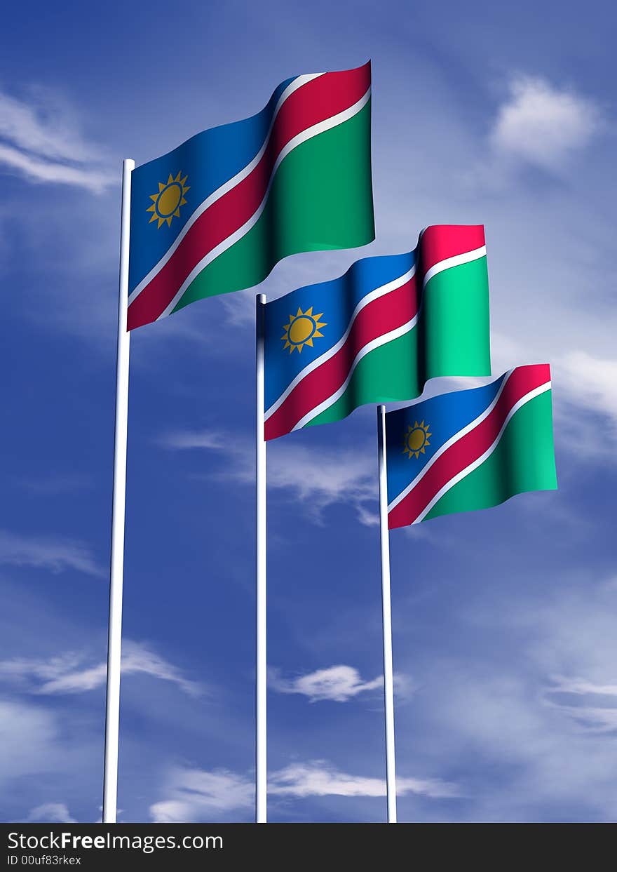 The flag of Namibia flying in a gentle breeze. The flag of Namibia flying in a gentle breeze