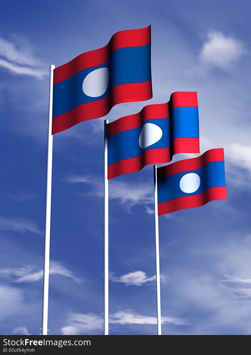 The flag of Laos flying in a soft breeze. The flag of Laos flying in a soft breeze