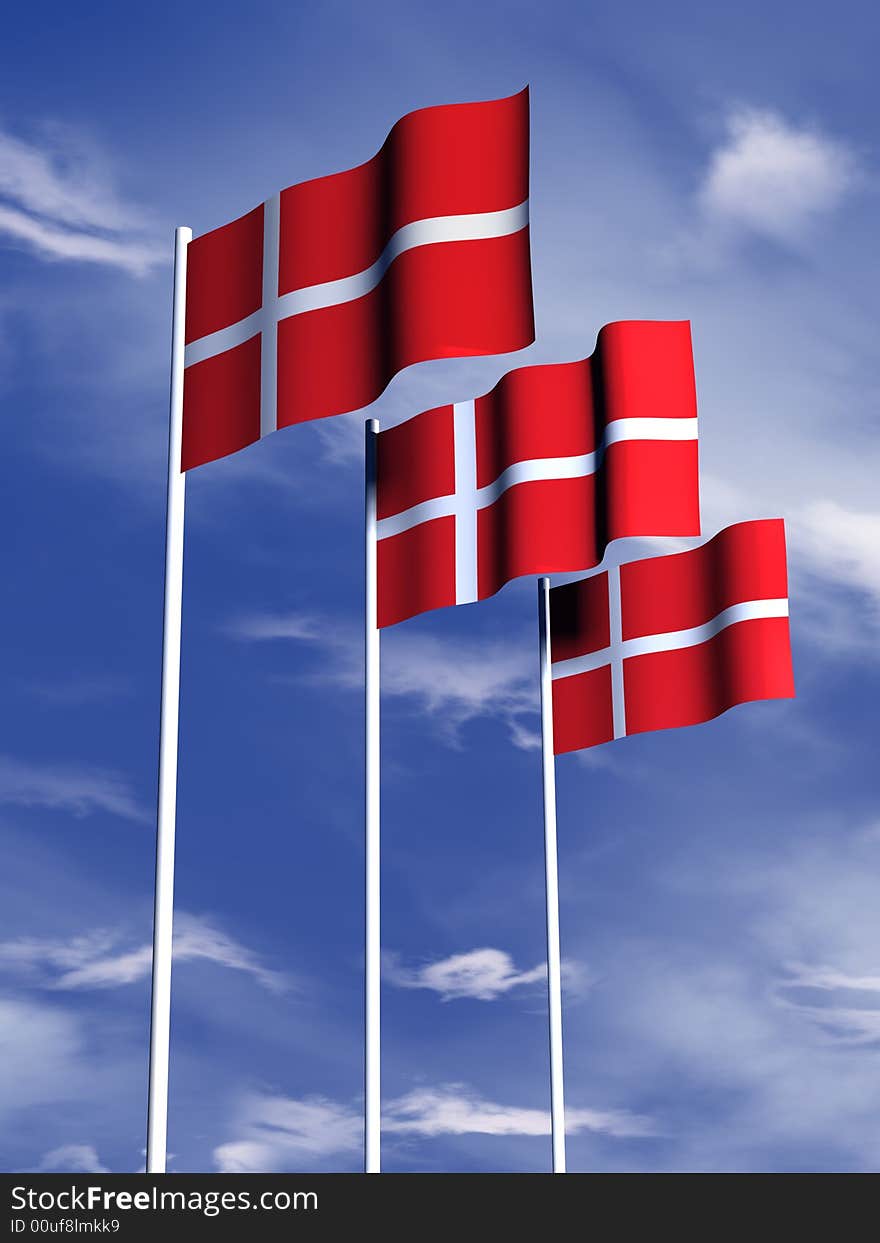 The flag of Denmark flying in a gentle breeze. The flag of Denmark flying in a gentle breeze