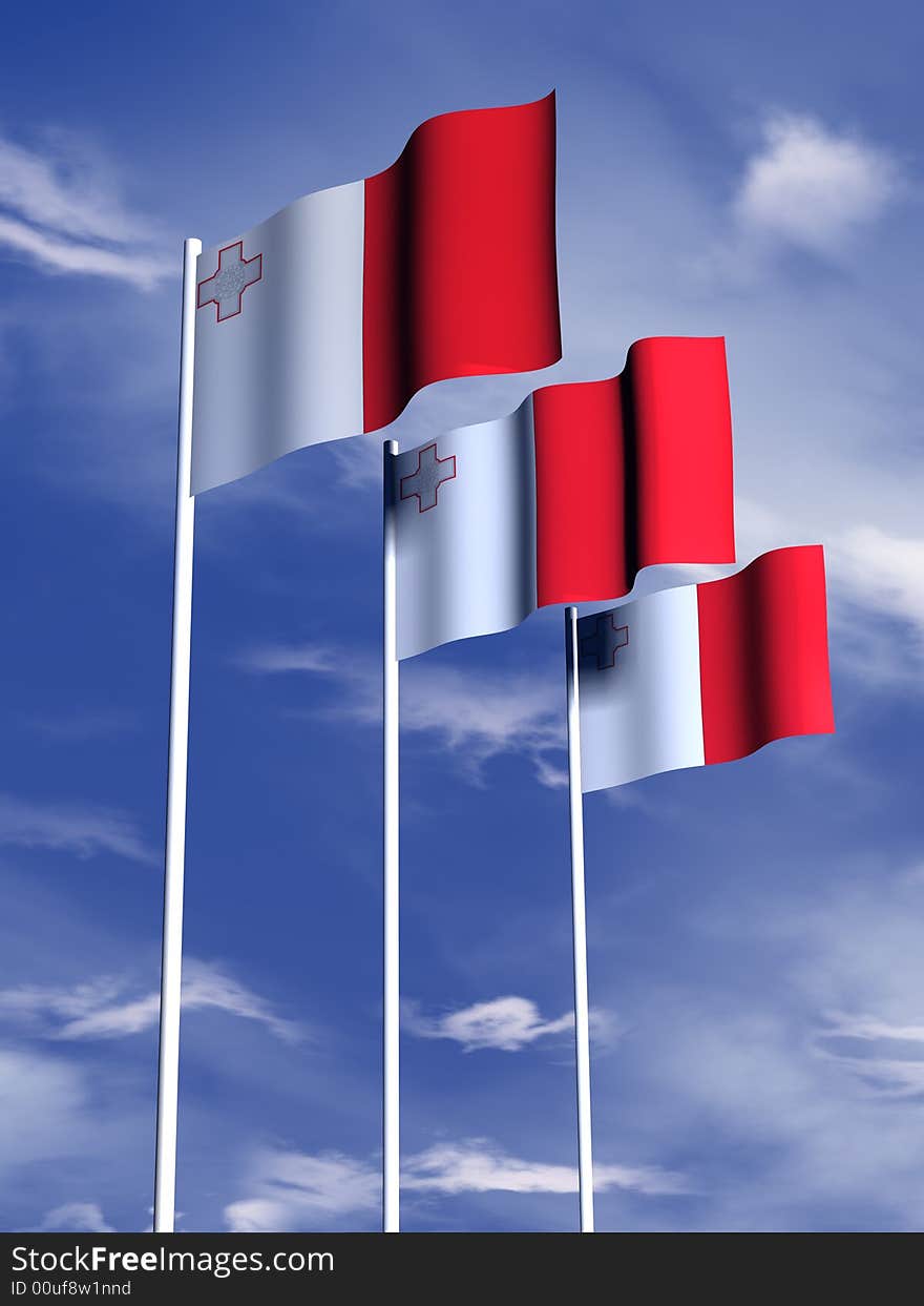 The flag of Malta flying in front of a blue sky. The flag of Malta flying in front of a blue sky