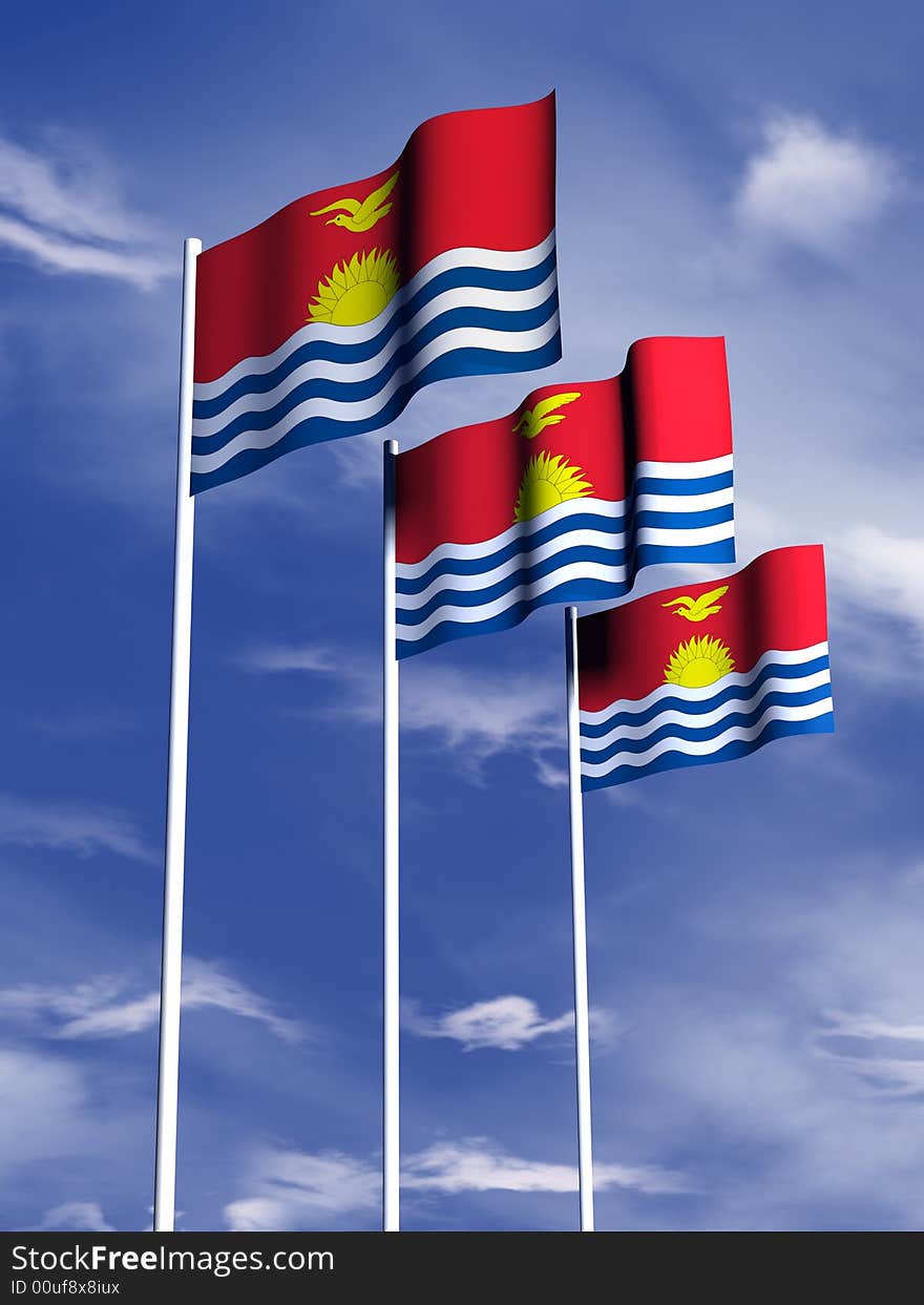 The flag of Kiribati under a blue sky. The flag of Kiribati under a blue sky