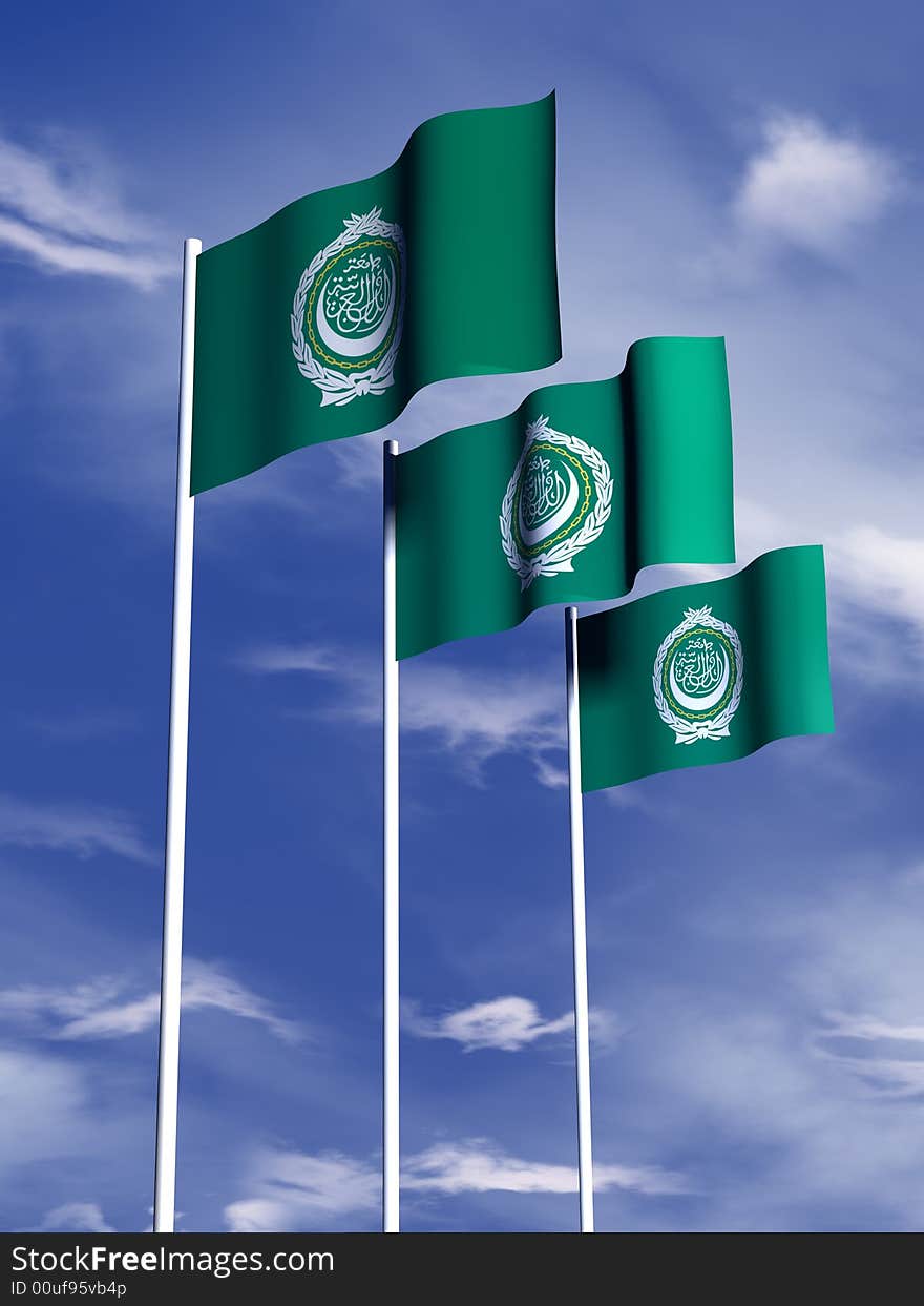 The flag of the Arab League flying under a blue sky. The flag of the Arab League flying under a blue sky