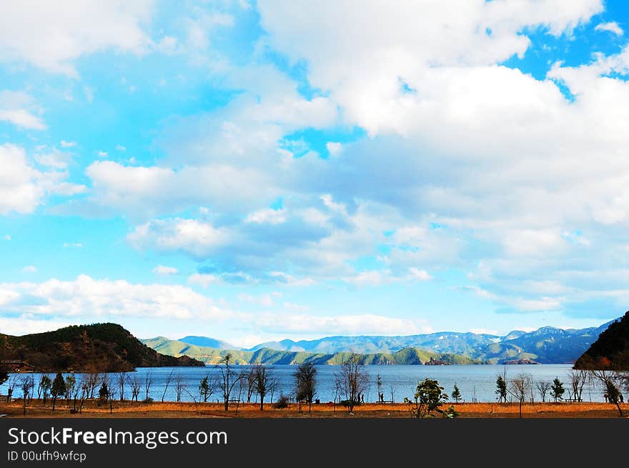 Lugu Lake in Chinese Yunnan Province and Sichuan Province, belongs to a plateau lake , scenery is beautiful.