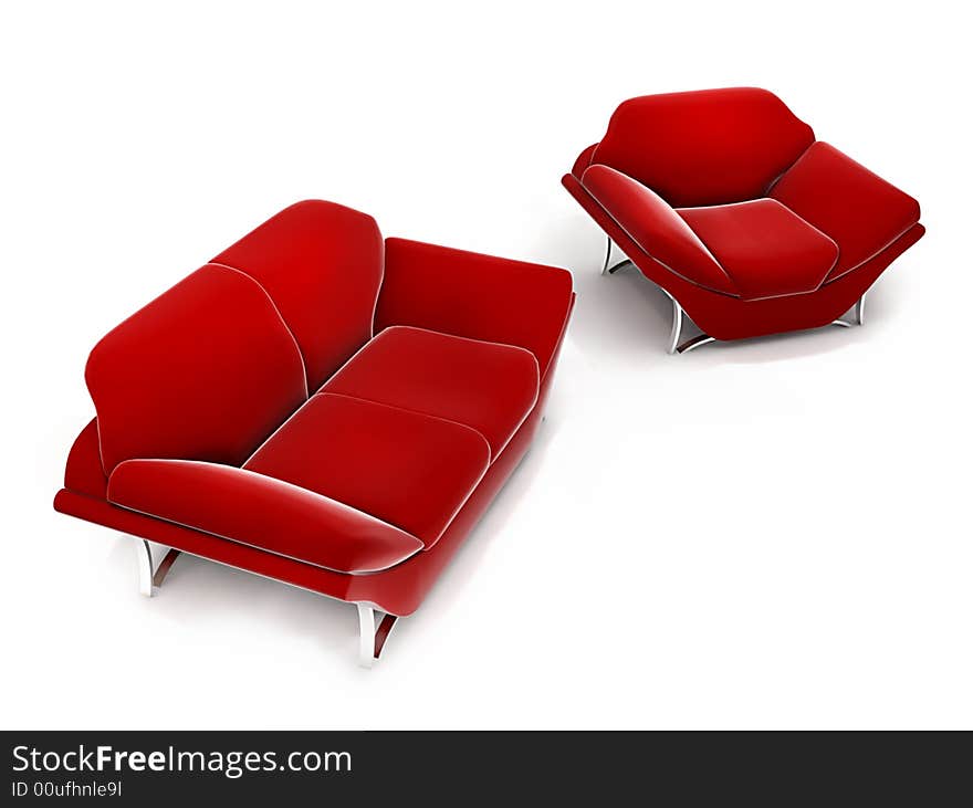 Red set of soft furniture