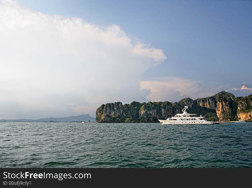 Beautiful longtail boat on the sand seashore. Beautiful longtail boat on the sand seashore