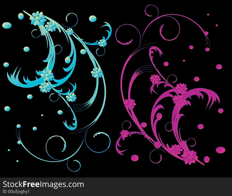 Illustration with two color floral decoration. Illustration with two color floral decoration