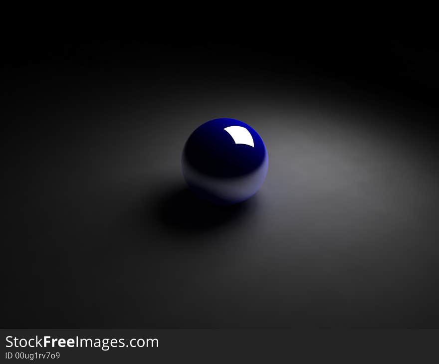 Blue ball on black background with relection