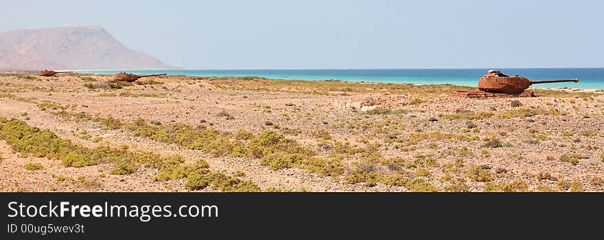 Soviet battle tanks T-34 on Socotra Island in the Indian ocean